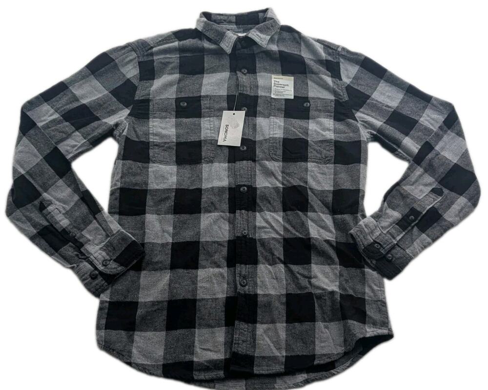 Sonoma Mens Small Supersoft Flannel Plaid Button-Up Long Sleeve Collared Shirt